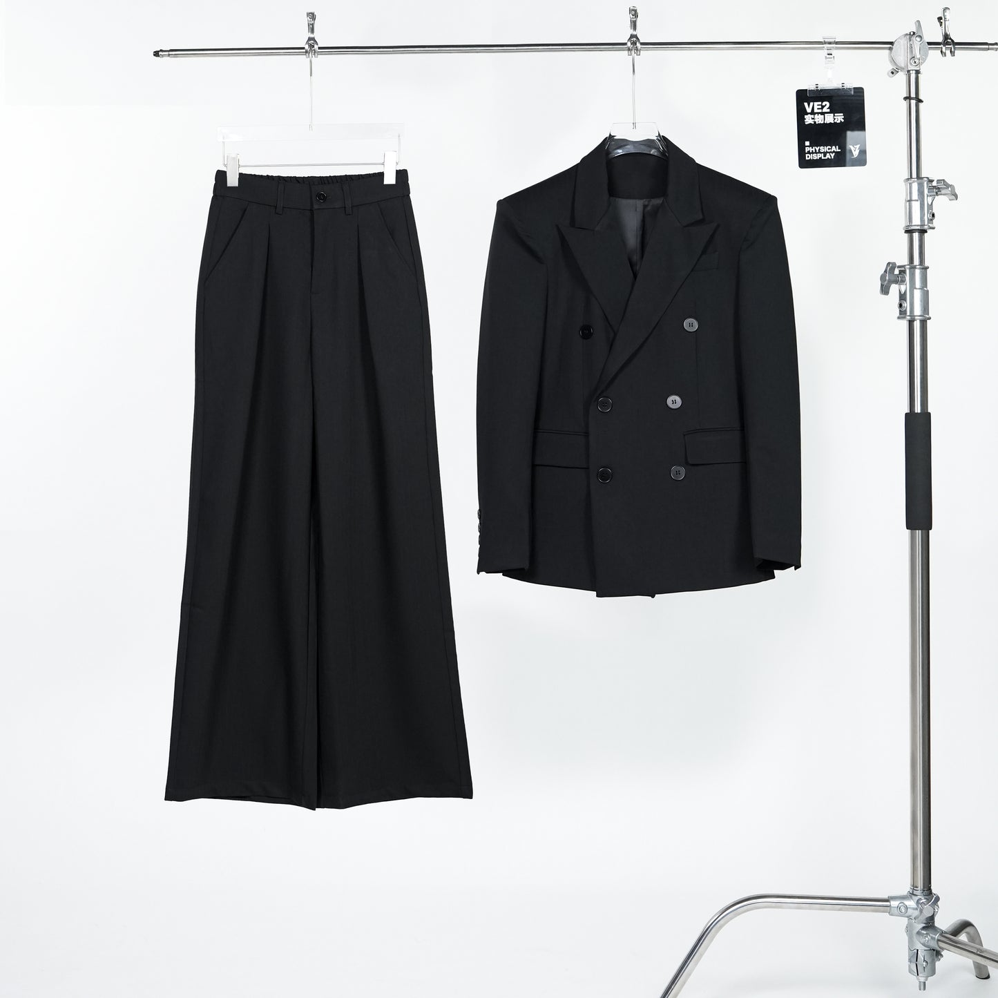Double Breasted Tailored Jacket & Wide Leg Pleats Trousers Setup WN24307