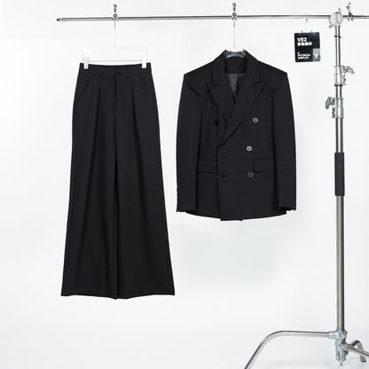 Double Breasted Tailored Jacket & Wide Leg Pleats Trousers Setup WN24307