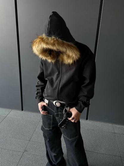 Detachable Fake Fur Zipper Hoodie WN10857