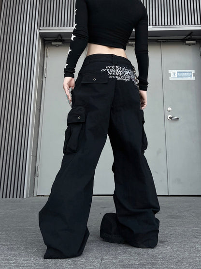 Multi-Pocket Parachute Pleats Wide Leg Cargo Pants WN24227