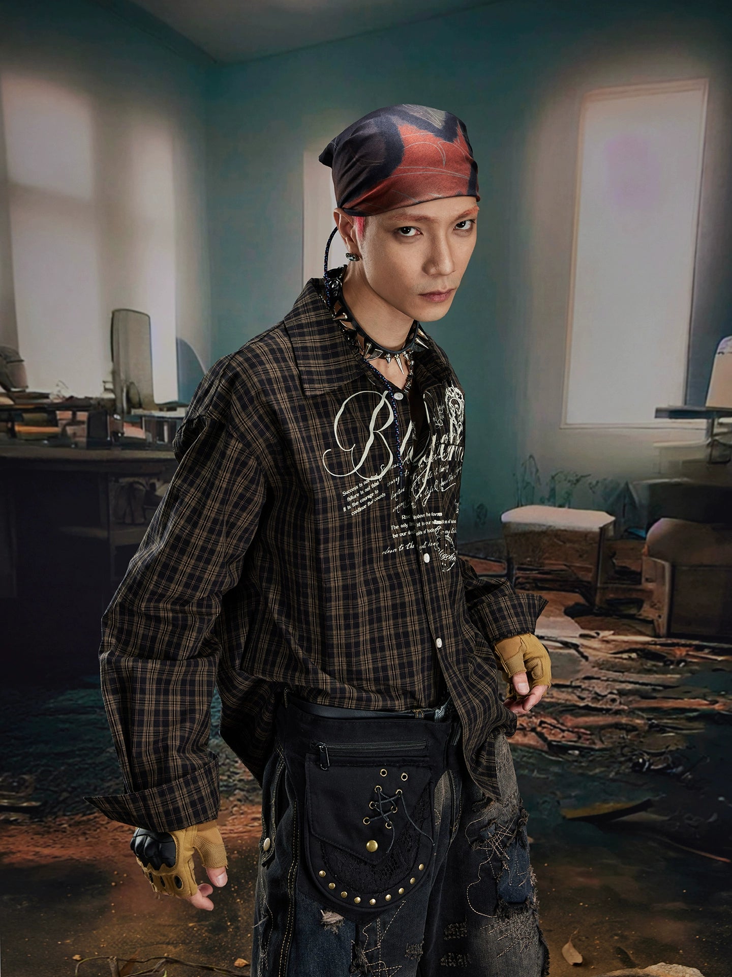 Print Oversize Plaid Long Sleeve Shirt WN20558