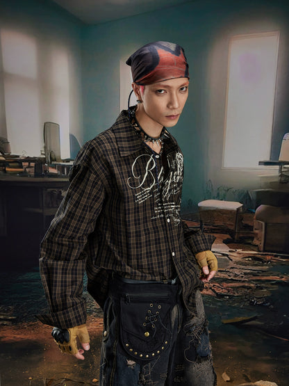 Print Oversize Plaid Long Sleeve Shirt WN20558