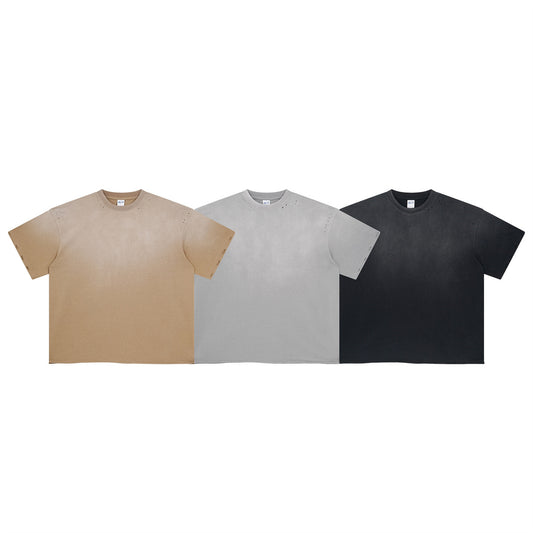 Spray Dyeing Round Neck Short Sleeve T-Shirt WN7806