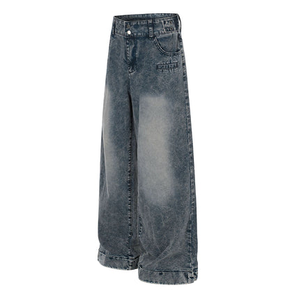 Washed Damage Wide Leg Curved Denim Jeans WN25860