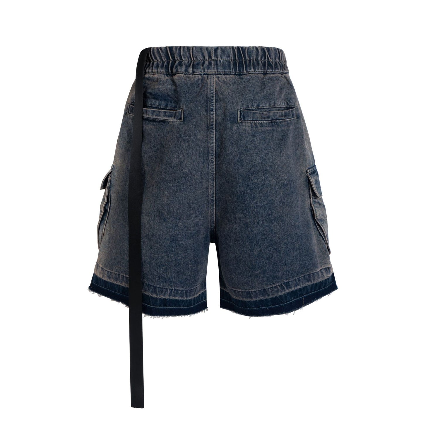 Drawstring Cargo Damage Denim Half Jeans WN25525