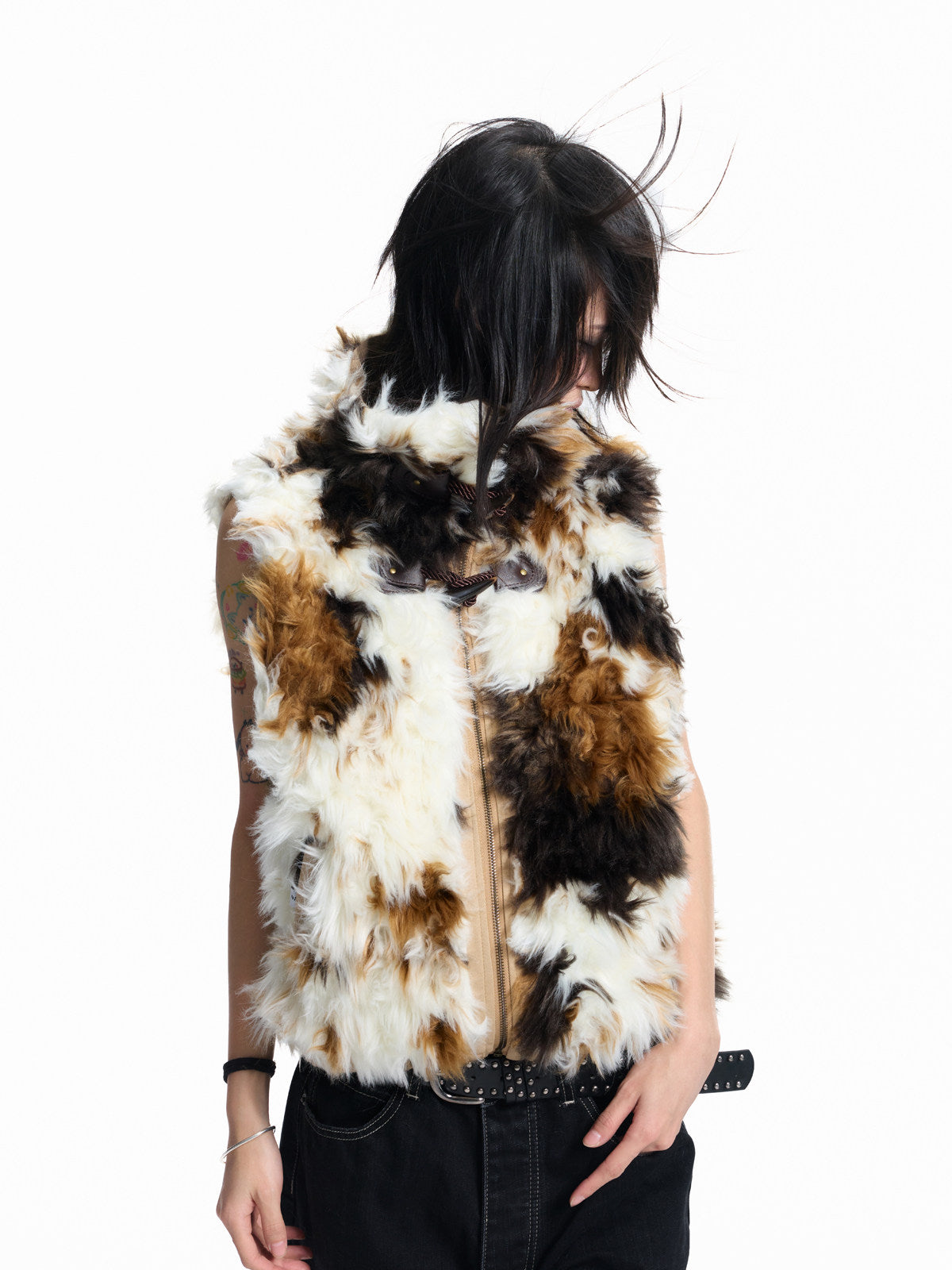 Reversible Cow Print Fake Fur Sleeveless Jacket WN27255