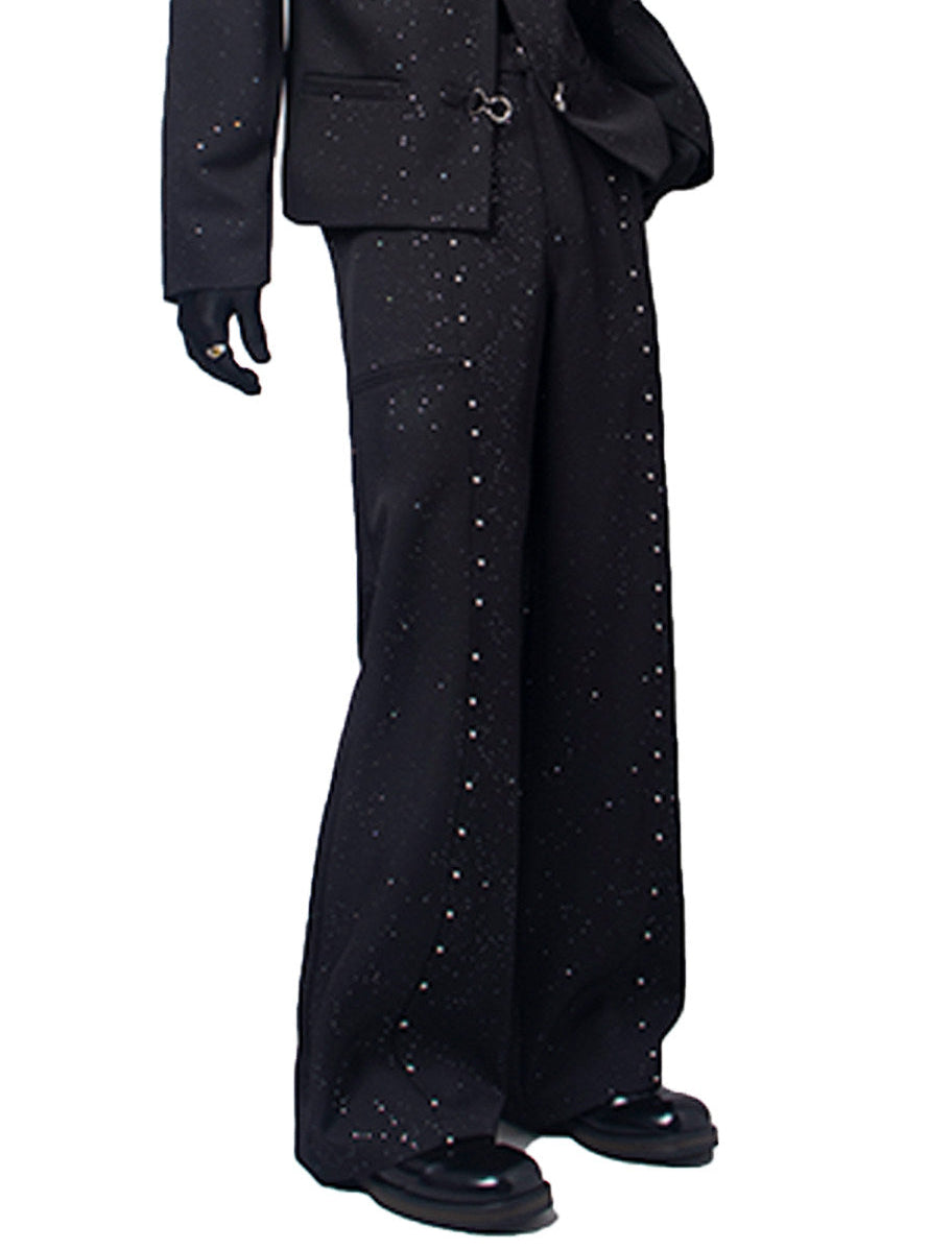 Studs Decor Buckle Short Jacket & Studs Decor Flare Trousers Setup WN23667