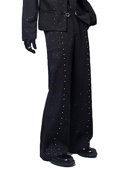 Studs Decor Buckle Short Jacket & Studs Decor Flare Trousers Setup WN23667