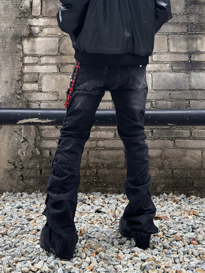 Washed Pleats Curved Denim Jeans WN22977