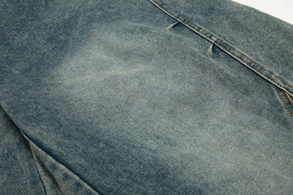 Washed Leopard Panel Curved Denim Jeans WN25514