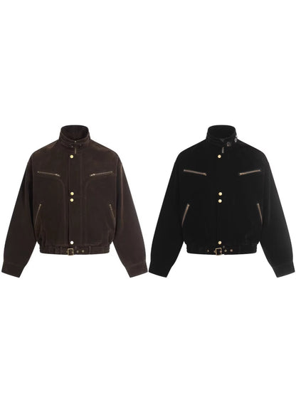 Suede Stand Neck Zipper Jacket WN27872