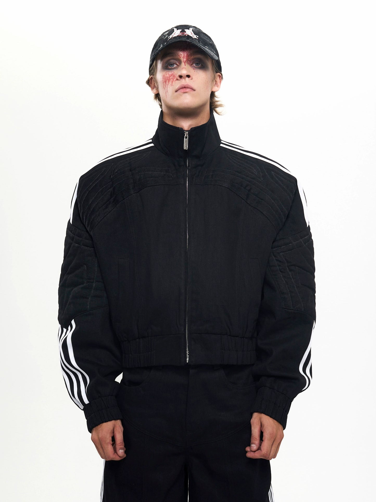 Patchwork Stand Neck Jacket & Patchwork Wide Leg Pants Setup WN20380