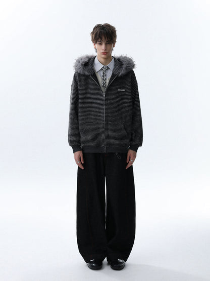 Detachable Fake Fur-Collar Zipper Hooded Jacket WN22120