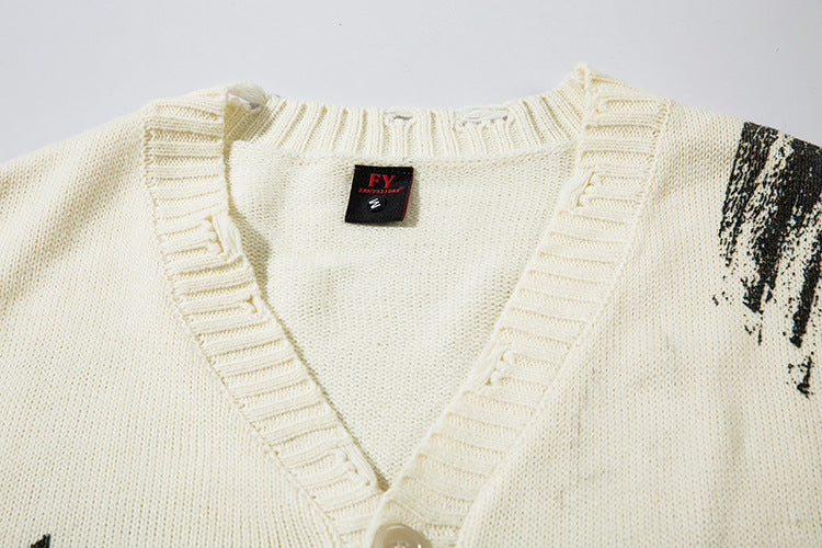 Graffiti Print Oversize Knit Cardigan WN11429