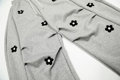 Flower Print Drawstring Wide Leg Sweatpants WN25427