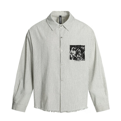 Print Stripe Damage Oversize Long Sleeve Shirt WN20560