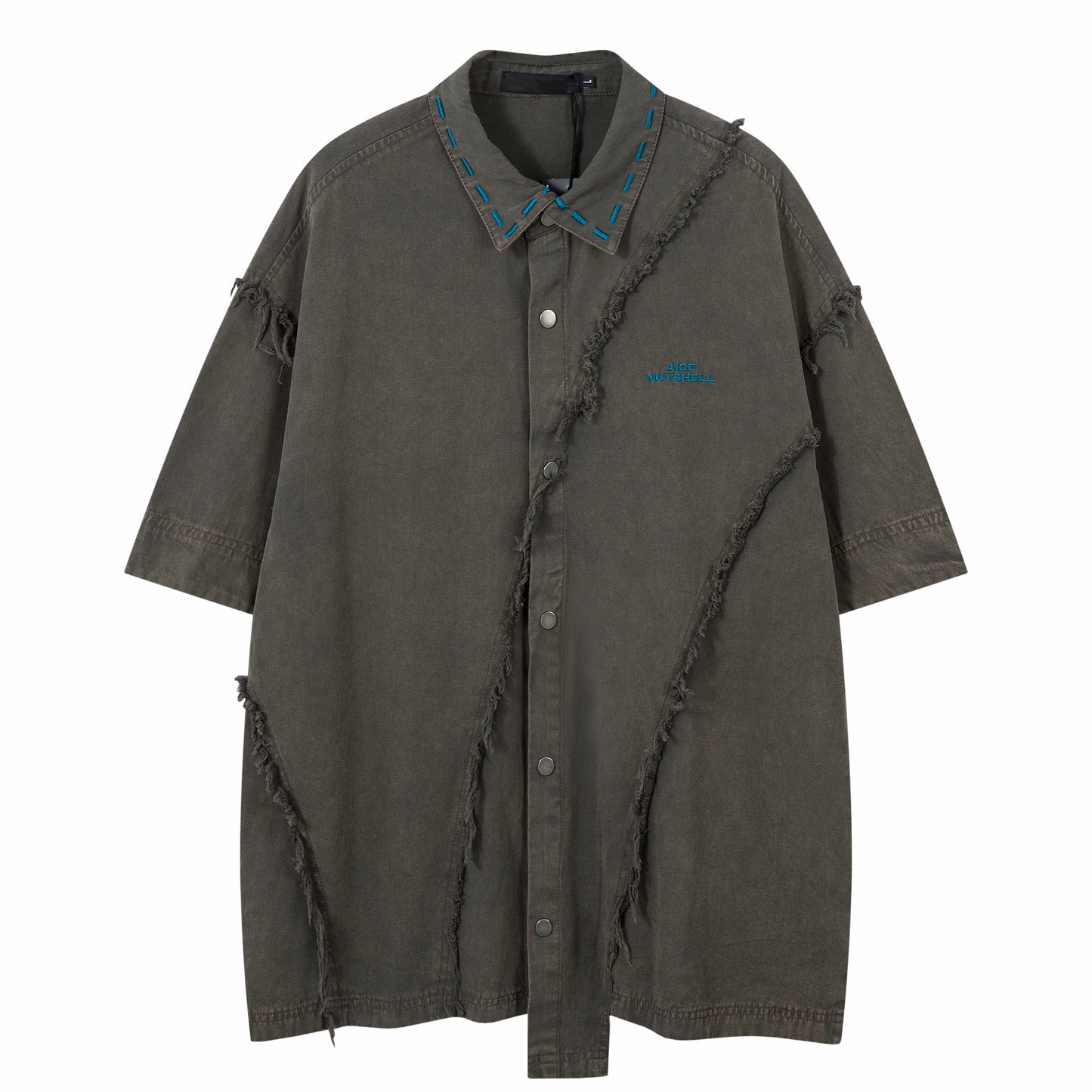 Washed Patchwork Damage Oversize Short Sleeve Shirt WN24432