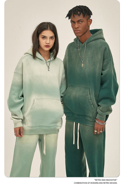 Fleece Lining Spray-dye Damage Oversize Hoodie & Fleece Lining Sweatpants WN9969