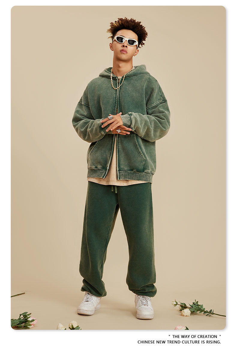 Oversize Washed Zipper Hoodie WN6461