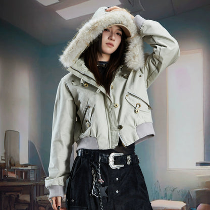 Detachable Fur Hooded Jacket WN21347