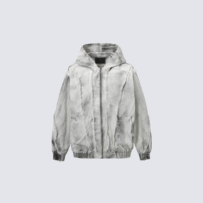 Frayed Damage Hooded Zipper Jacket WN27974
