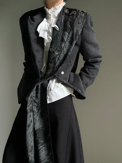 Wool Standing-Collar Button-Front Tailored Jacket & Design Shawl Set WN23141