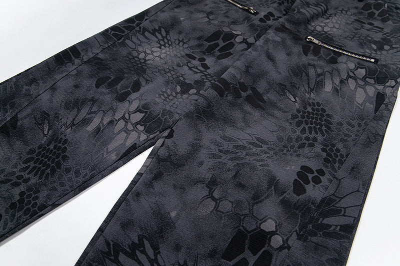 Snakeskin Pattern Wide-Leg Denim Jeans WN15034