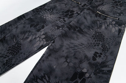 Snakeskin Pattern Wide-Leg Denim Jeans WN15034