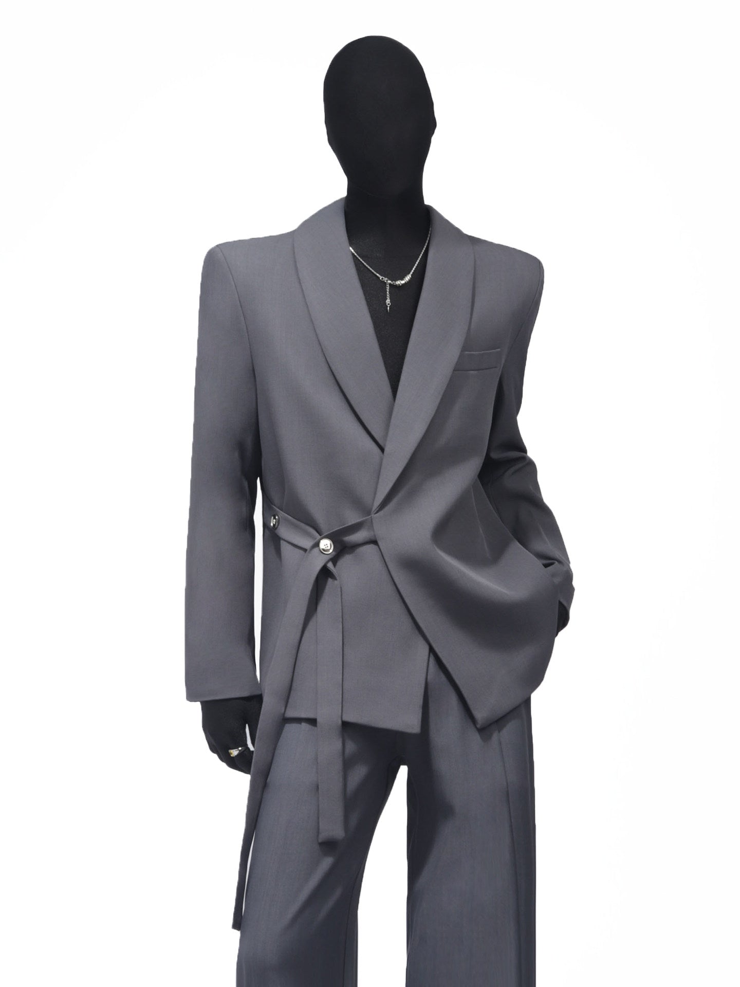 Shoulder-Pad Lace-Up Tailored Jacket & Straight Trousers Setup WN23674