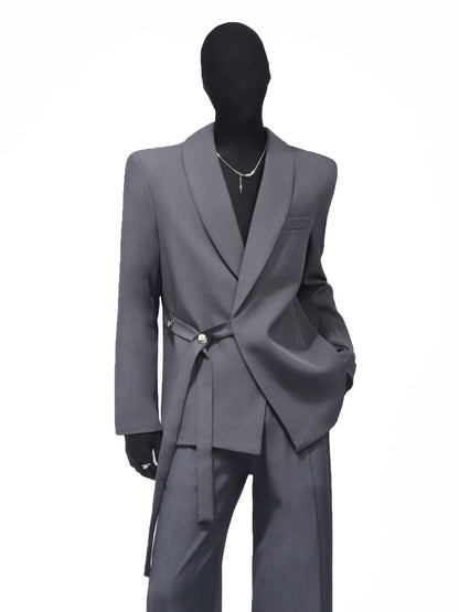 Shoulder-Pad Lace-Up Tailored Jacket & Straight Trousers Setup WN23674