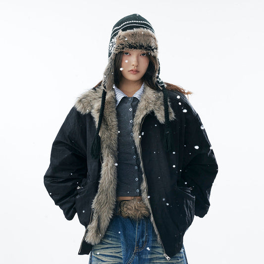 Fake Fur Collar Fleece Lining Zipper Jacket WN21908