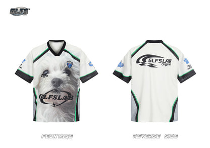 V-Neck Sporty Dog Print Short Sleeve T-Shirt WN26576