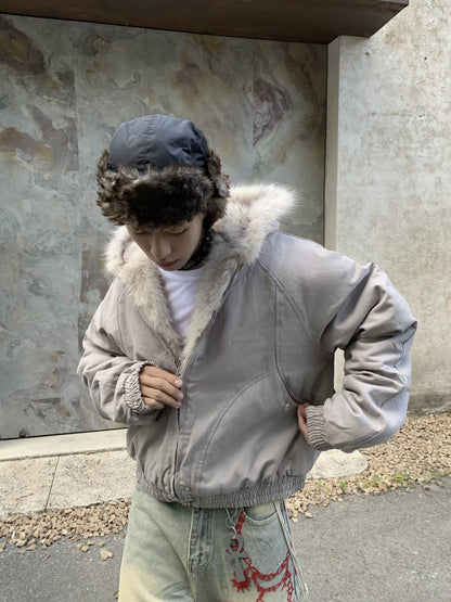 Hooded Fake Fur Canvas Padded Jacket WN22231