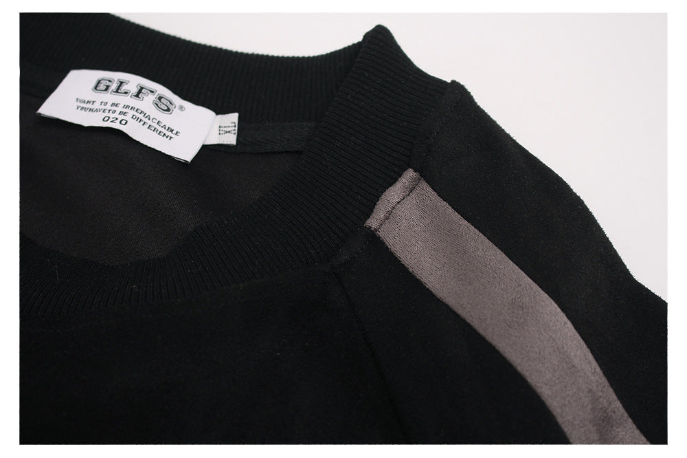 Heavyweight Suede Panel Embroidery Short Sleeve T-Shirt WN26494
