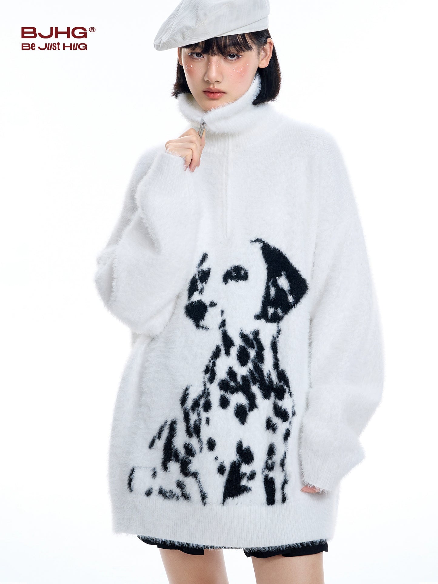 Fake Fur High-neck Oversize Knit Sweater WN9845