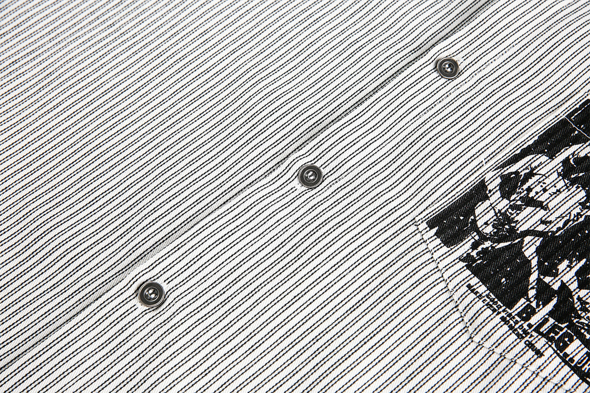 Graphic Print Stripe Frayed Long Sleeve Shirt WN23042