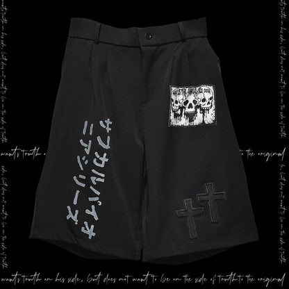 Graphic Letter Patchwork Pocket Tailored Half Pants & Belt & Chain WN20133