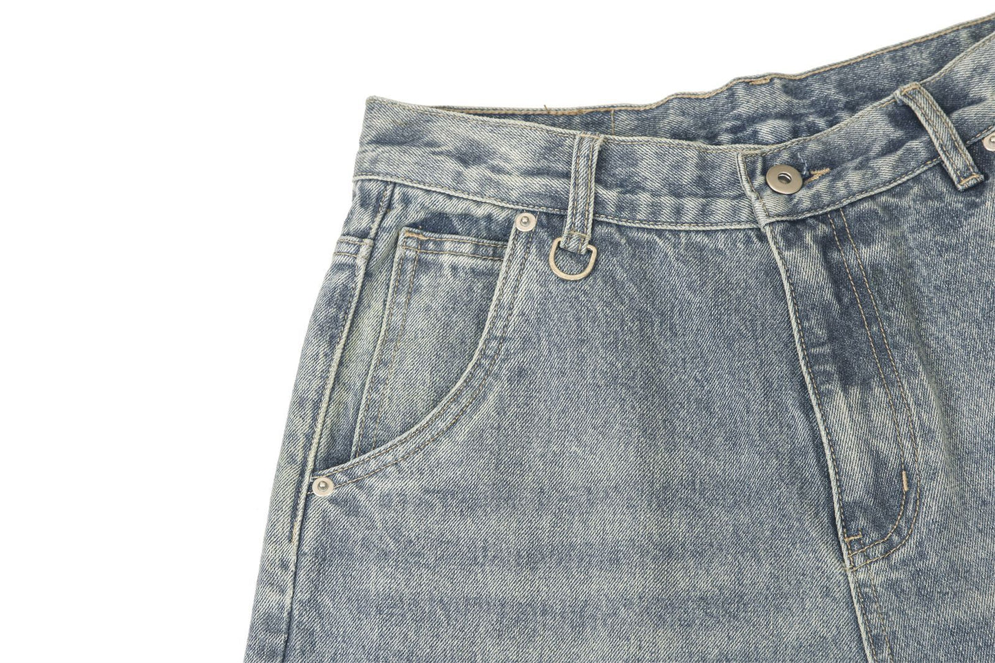 Washed Damage Wide-Leg Straight Denim Jeans WN16206