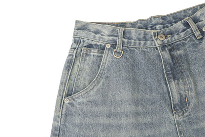 Washed Damage Wide-Leg Straight Denim Jeans WN16206