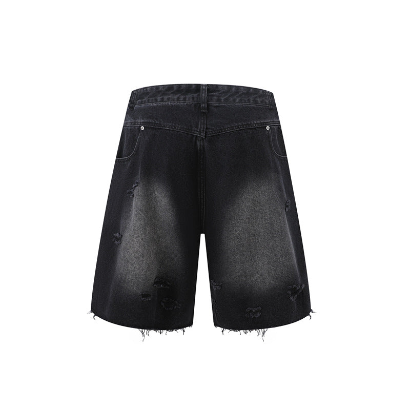 Washed Damage Wide Leg Denim Short Pants WN25596