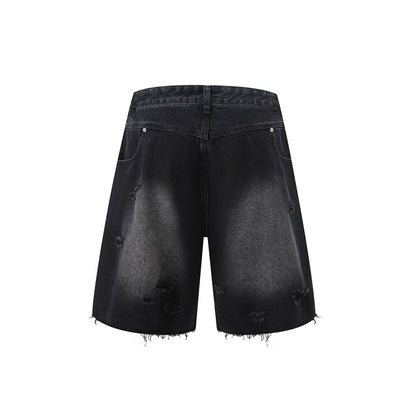 Washed Damage Wide Leg Denim Short Pants WN25596