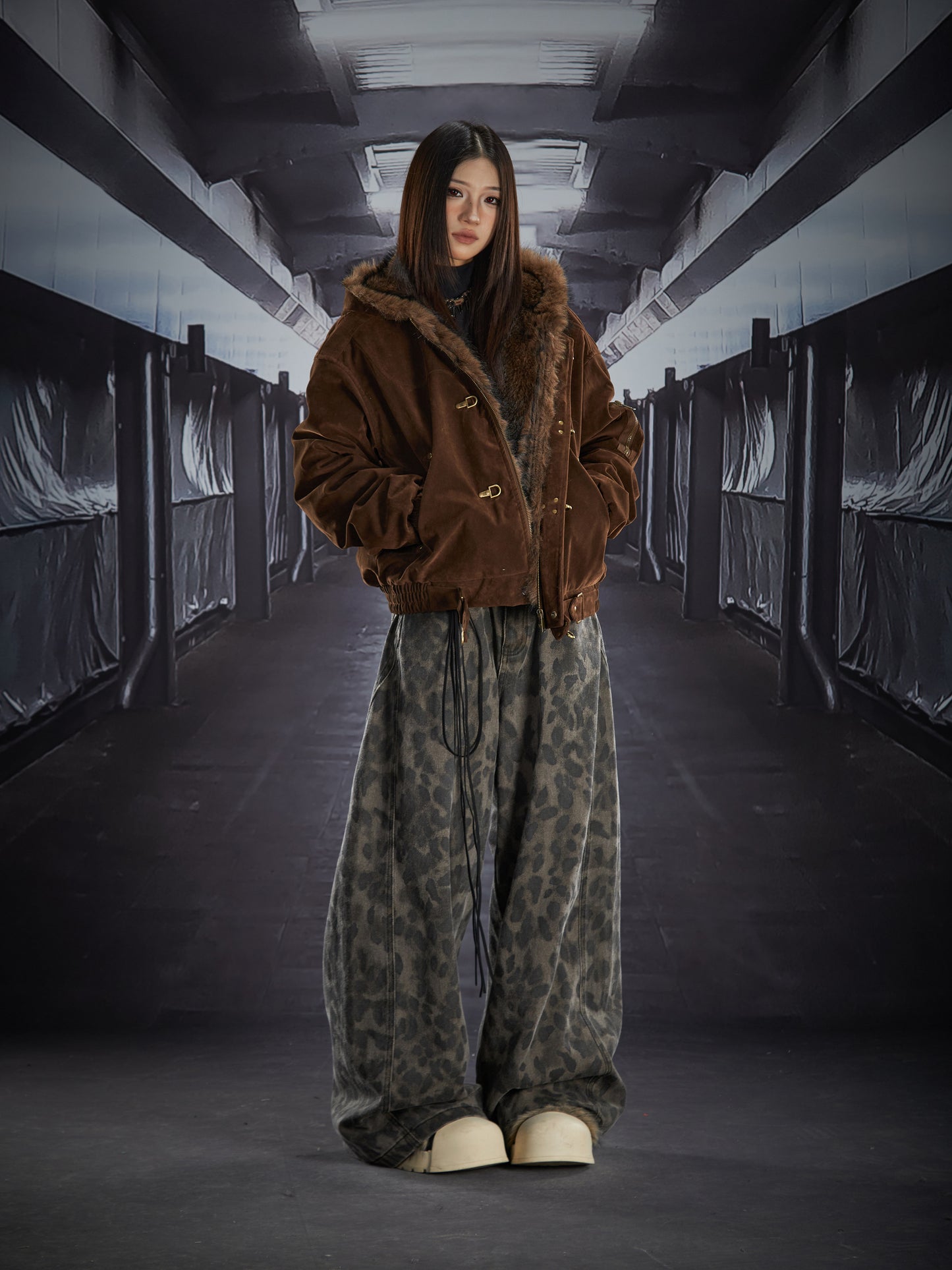 Fake Fur Lining Hooded Metal Buckle Padded Jacket WN22807