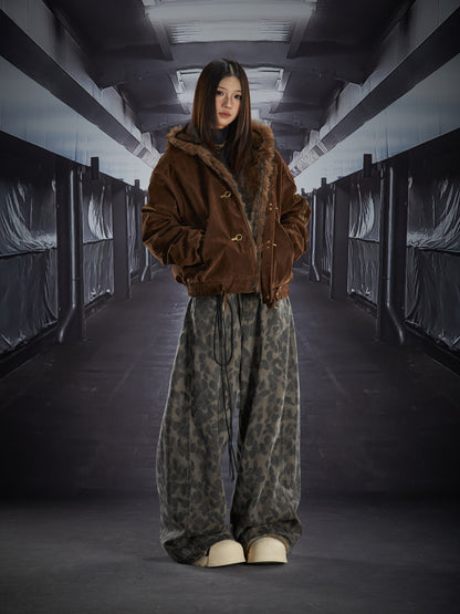 Fake Fur Lining Hooded Metal Buckle Padded Jacket WN22807