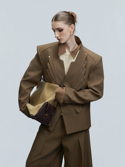 Deconstructed V-Neck Wool Blend Tailored Jacket & Trousers Setup WN21753