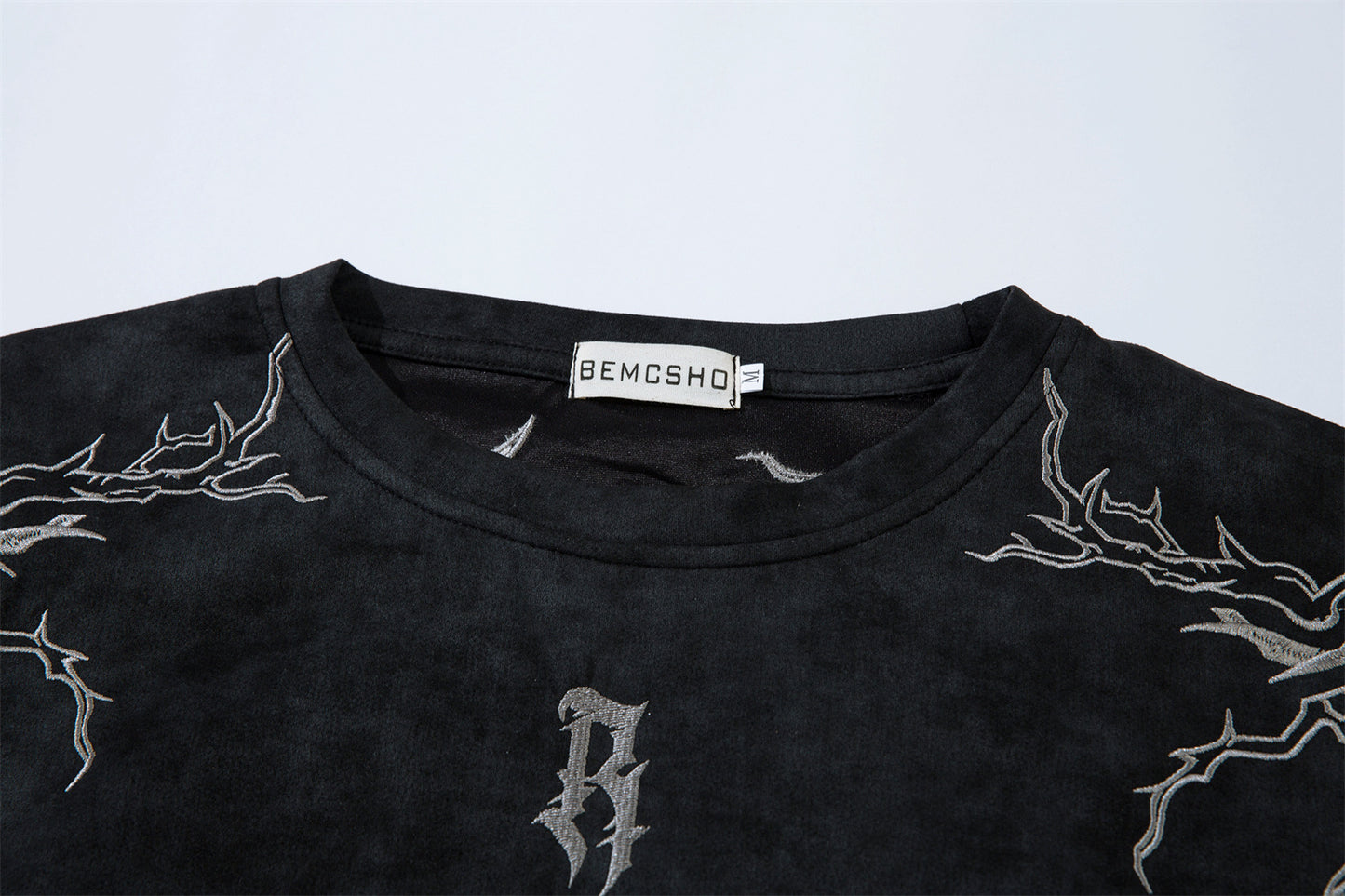 Embroidery Suede Design Oversize Short Sleeve T-Shirt WN15080