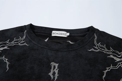 Embroidery Suede Design Oversize Short Sleeve T-Shirt WN15080