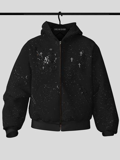 Oversize Cross Print Zipper Hoodie WN27126