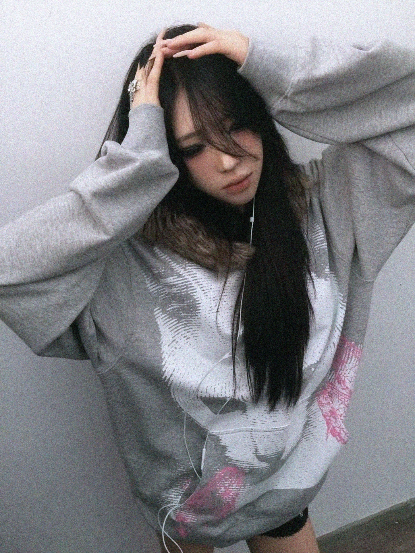 Cat Print Fake Fur Collar Hoodie WN20913