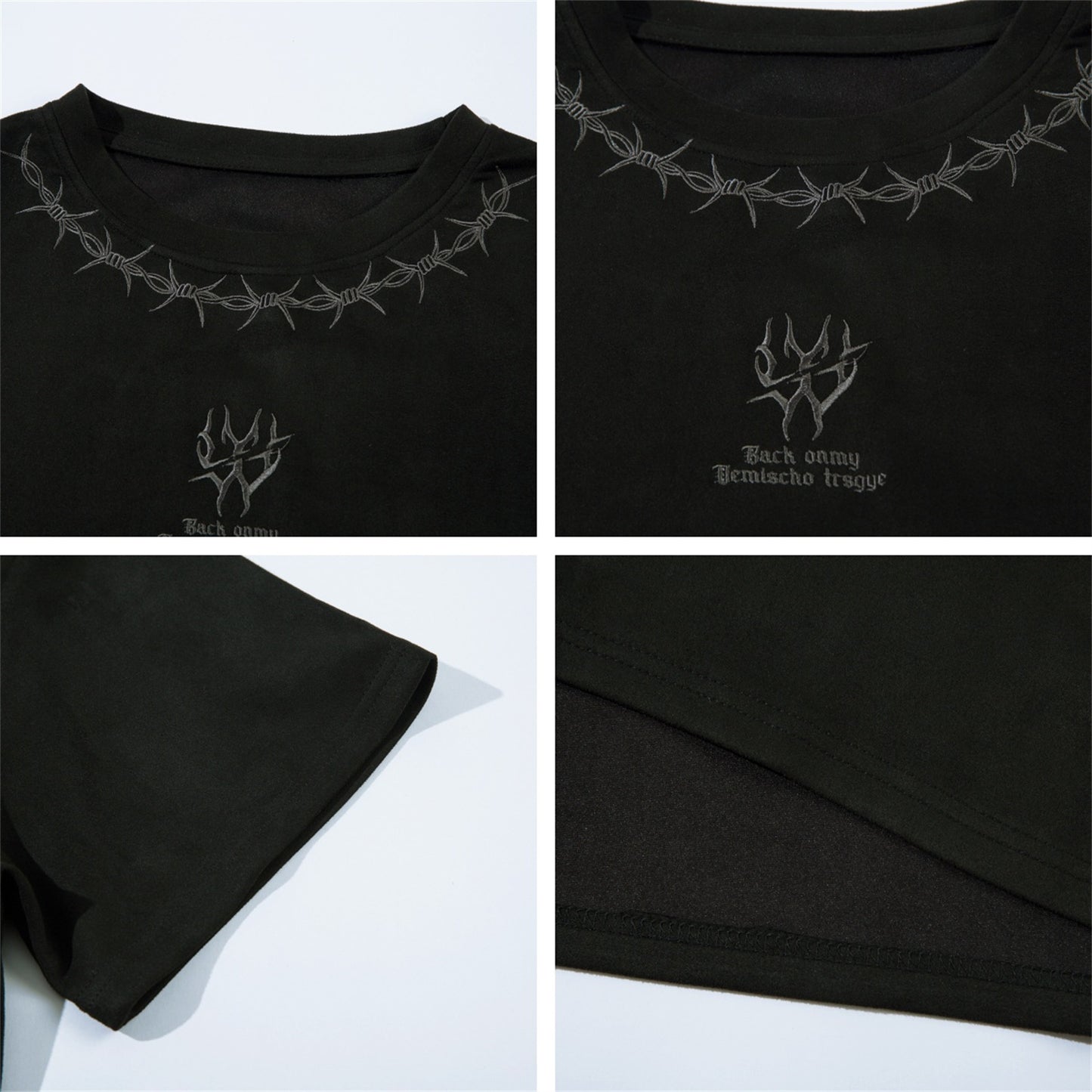 Thorn Embroidery Suede Oversize Short Sleeve T-Shirt WN16219