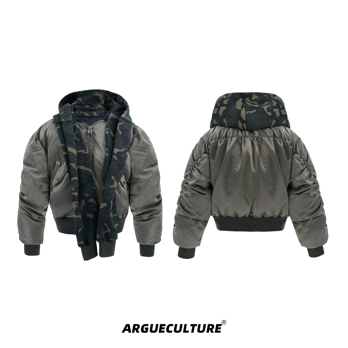 Camouflage Hooded Patchwork Oversize Puffer Jacket WN10867